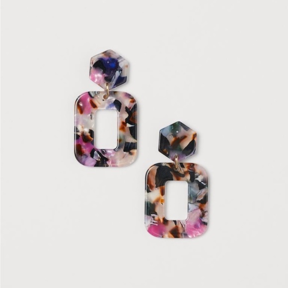 H&M Rectangular Drop Multi-Color Purple Hexagonal Stud 2” Earrings - Picture 1 of 4